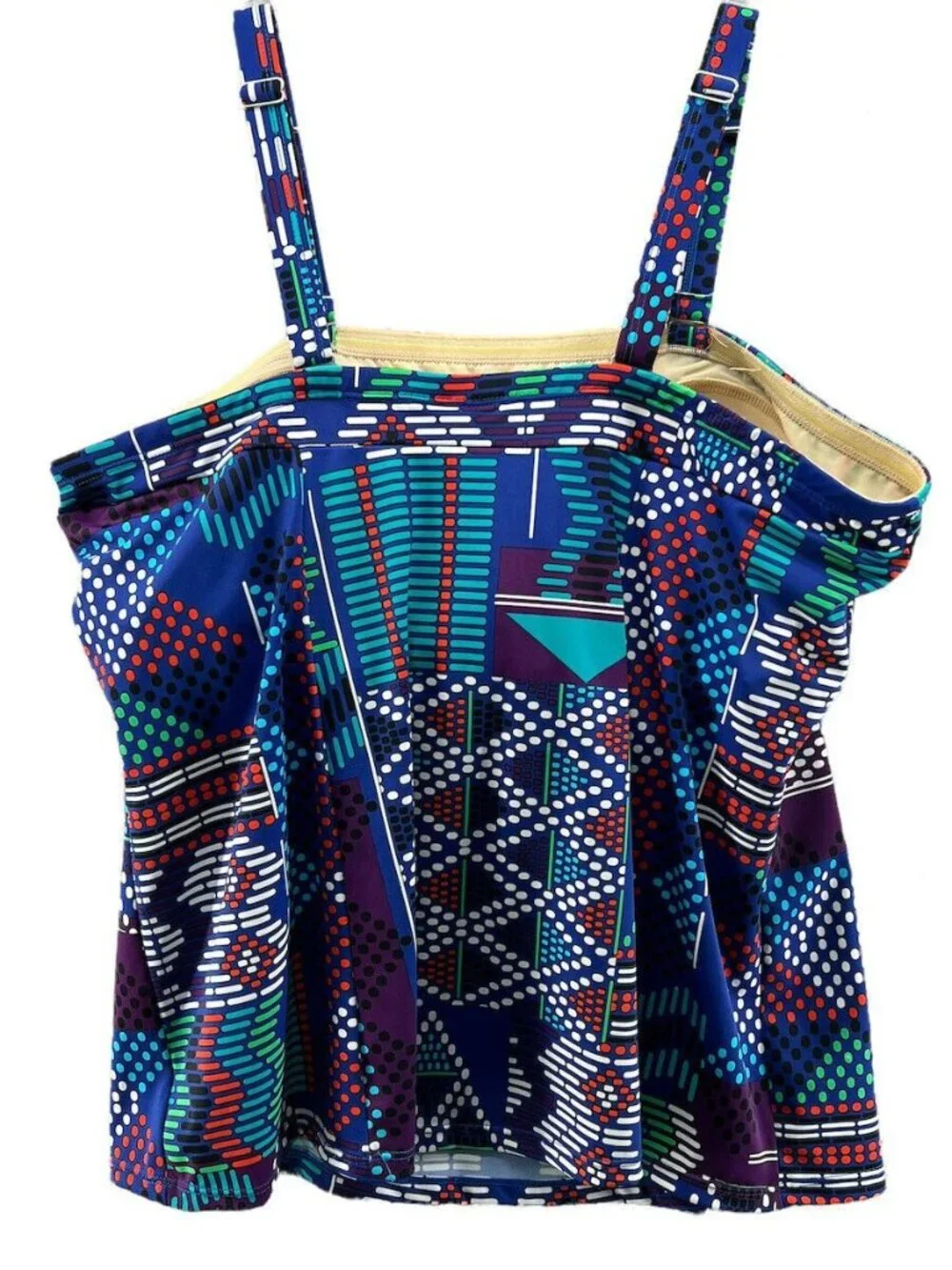 Romans Swim Suit Size 22 W Tankini Top and Skirt Blue Multi Color Ikat Soft Bra